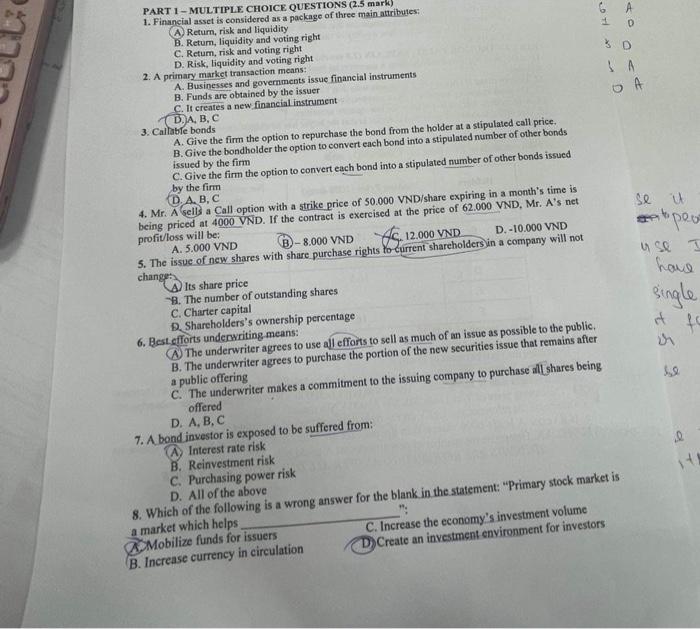  PART 1 - MULTIPLE CHOICE QUESTIONS ( 2.5 mark) 1. Financial