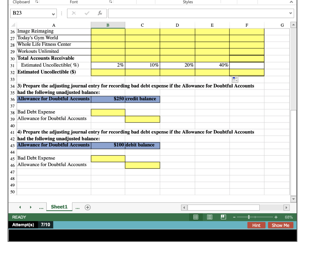 the Aging of Accounts Receivable Schedule and the corresponding journal entries. Use