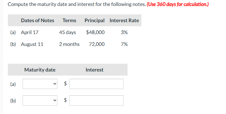 Maturity date drop down choices April 17 June 1 October 15 August