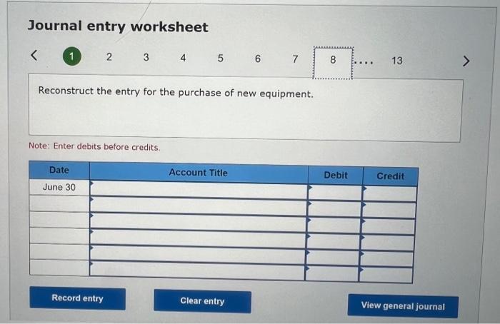 sales of inventory are on credit. Journal entry worksheet 567813 Reconstruct the