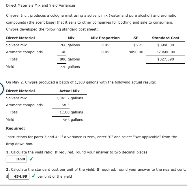  Direct Materials Mix and Yield Variances Chypre, Inc., produces a cologne
