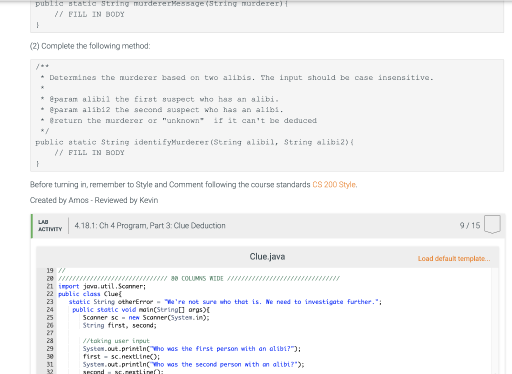 requirements for java. 4.18 Ch 4 Program, Part 3: Clue Deduction The