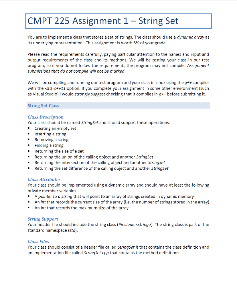  C++, need StringSet.h and StringSet.cpp. I need a test file aswell