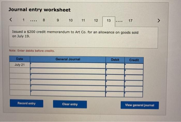 the return of part of the merchandise purchased on July 9. 12