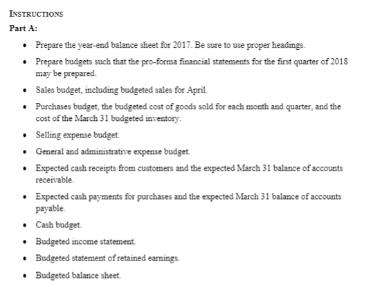 provide pro-forma financial statements for 2018. In addition, they have asked you