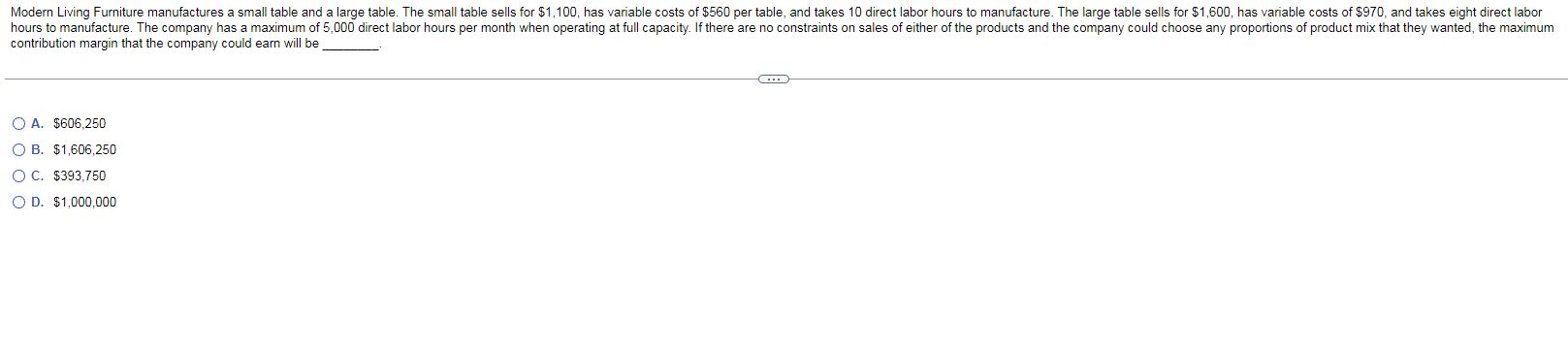 Modern Living Furniture manufactures a small table and a large table The