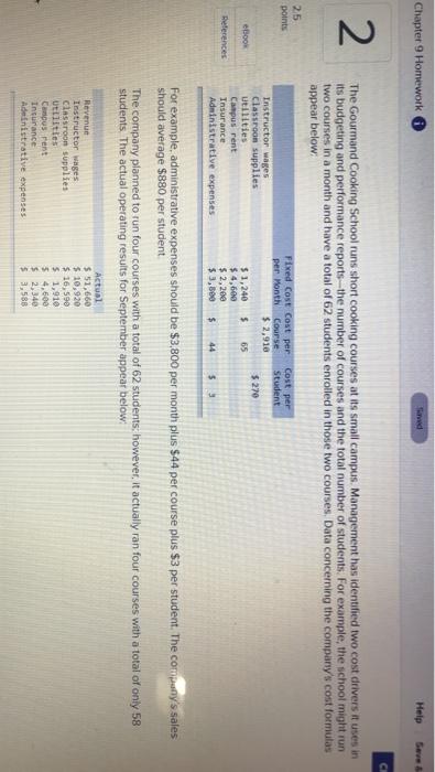  Chapter 9 Homework ad Help 2 The Gourmand Cooking School runs