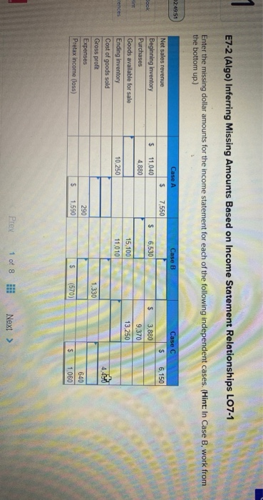  1 E7-2 (Algo) Inferring Missing Amounts Based on Income Statement Relationships