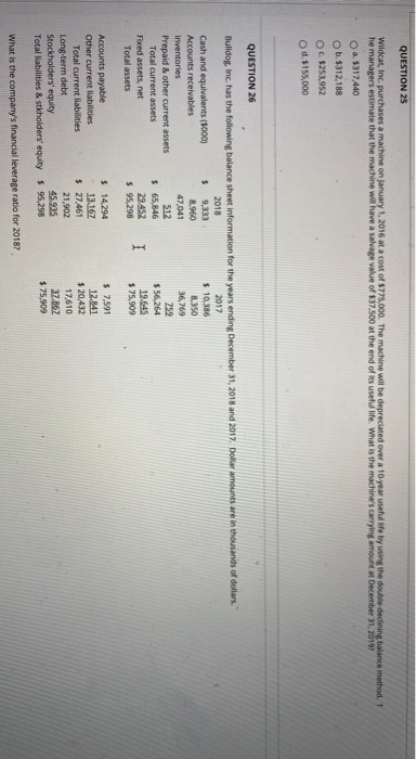 question 25 - 26 QUESTION 25 Wildcat, Inc. purchases a machine on