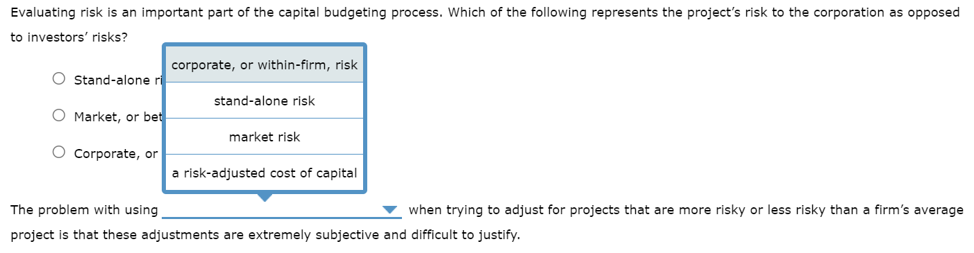 risk analysis is a critical component of the capital budgeting process. Consider
