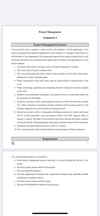  Project Management Assignment 2 Project Management Exercises c Your university aims