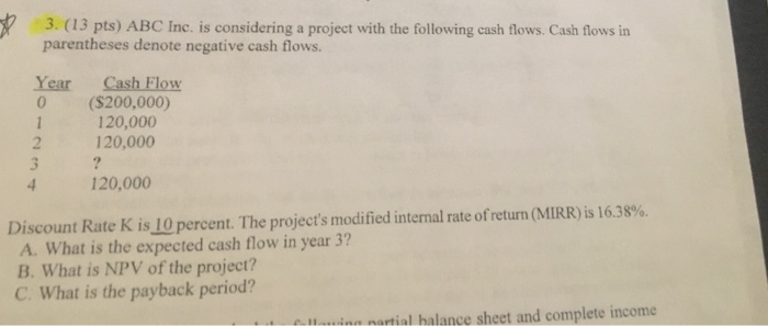  3. (13 pts) ABC Inc. is considering a project with the