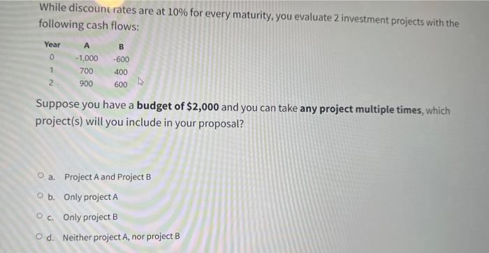  While discounc rates are at 10% for every maturity, you evaluate