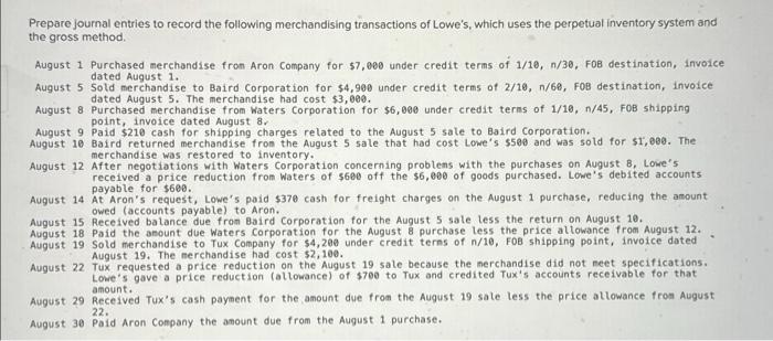 i need help August 15 to august 30 Prepare journal entries to