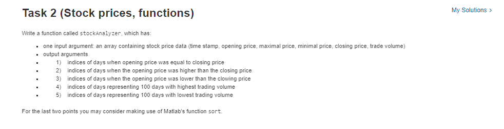  Task 2 (Stock prices, functions) My Solutions > Write a function