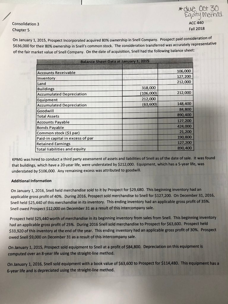  due oct 30 ACC 440 Fall 2018 Consolidation 3 Chapter 5