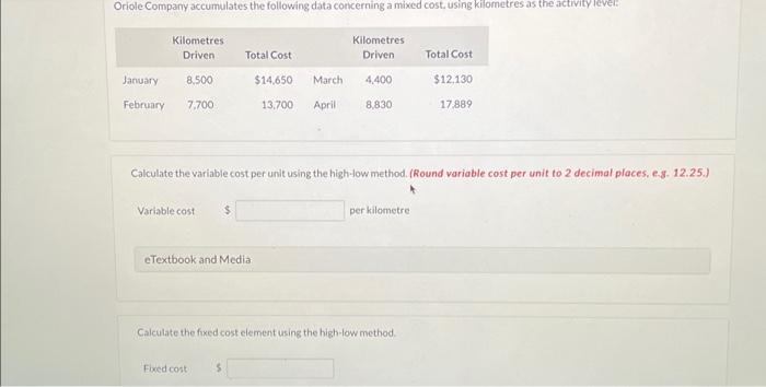  Calculate the variable cost per unit using the high-low method. (Round