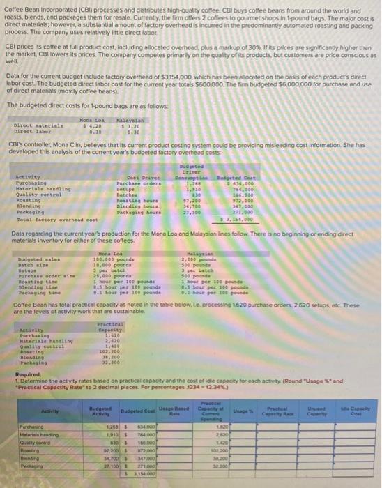  Coffee Bean incorporated (CBI) processes ond distributes high-quality coffee. CBi buss