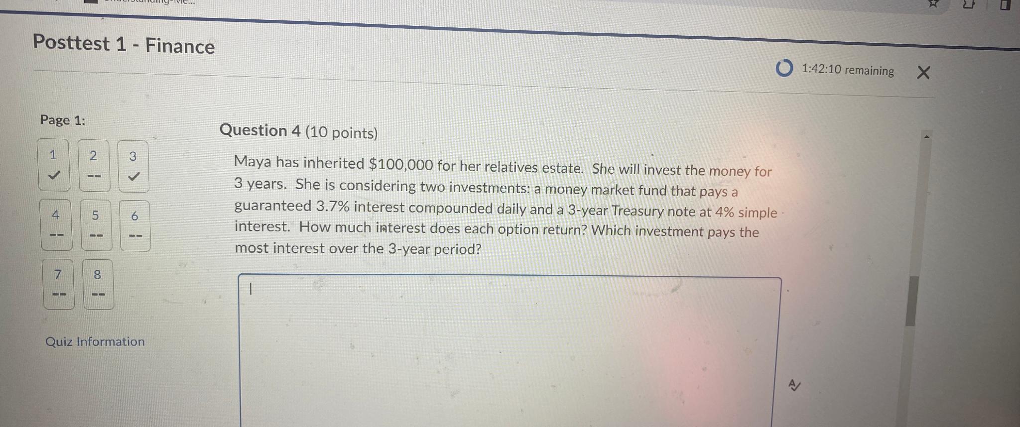  Posttest 1- Finance 1:42:10 remaining Page 1: 1 2 3 4