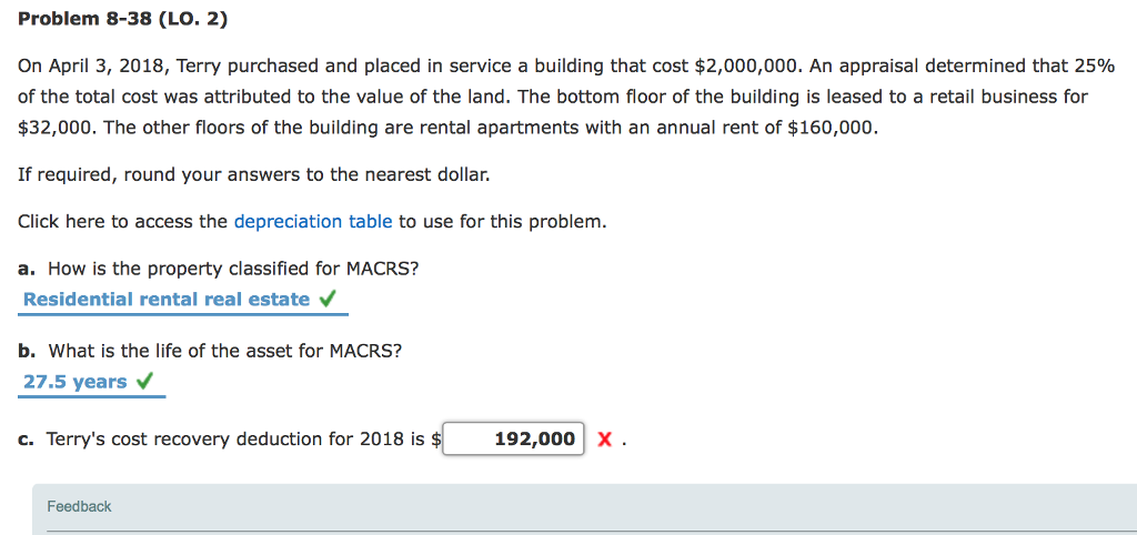  Problem 8-38 (LO. 2) On April 3, 2018, Terry purchased and