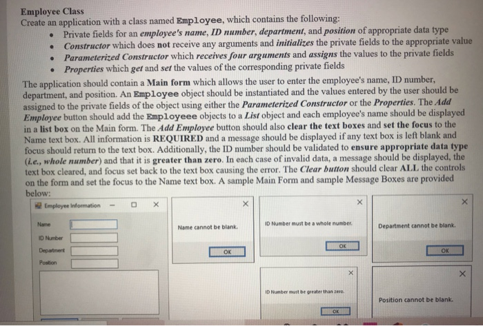  this c# yes i need help on writting the code Employee