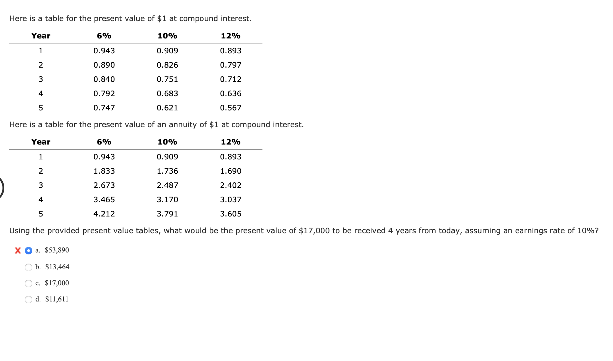  Using the provided present value tables, what would be the present