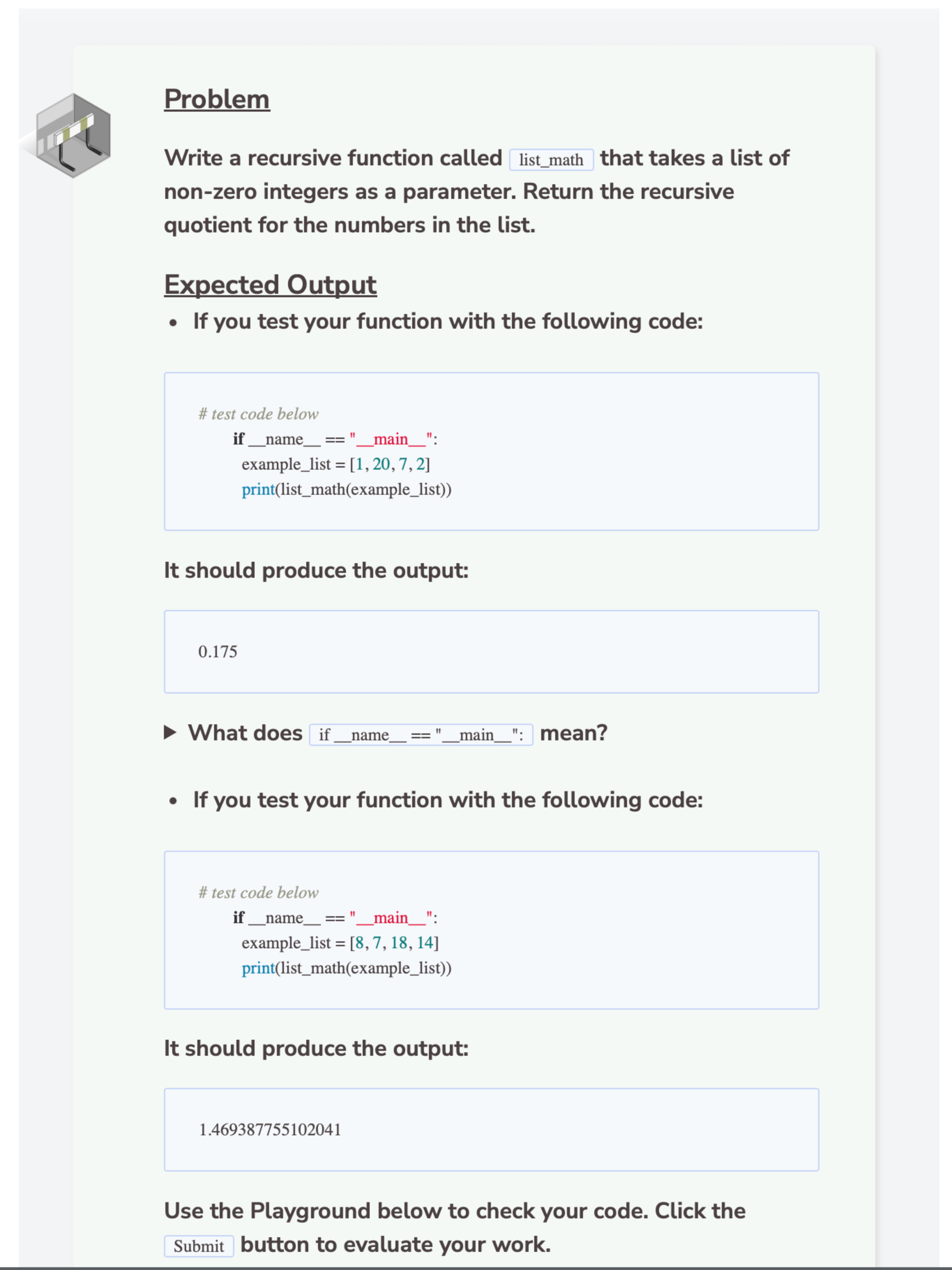  Problem Write a recursive function called list_math that takes a list