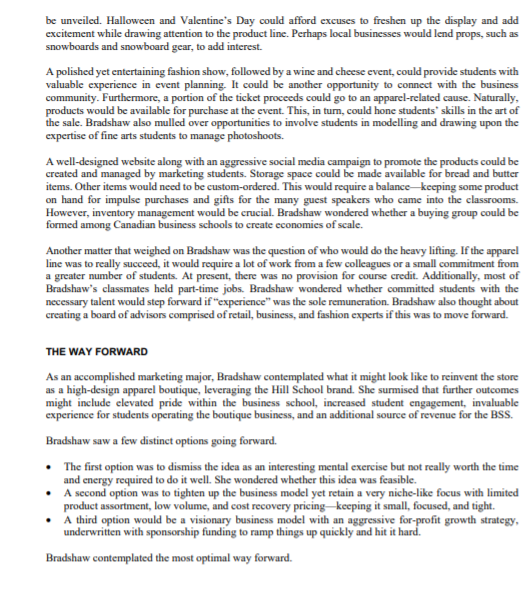 the BSS's apparel venture. Reviewing what had transpired during the previous year