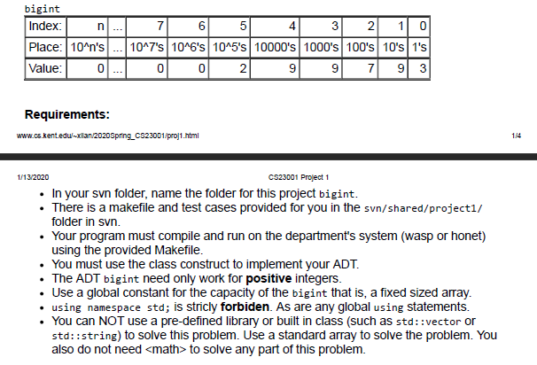 Abstract Data Type (ADT) with the class construct in C++. Problem: The
