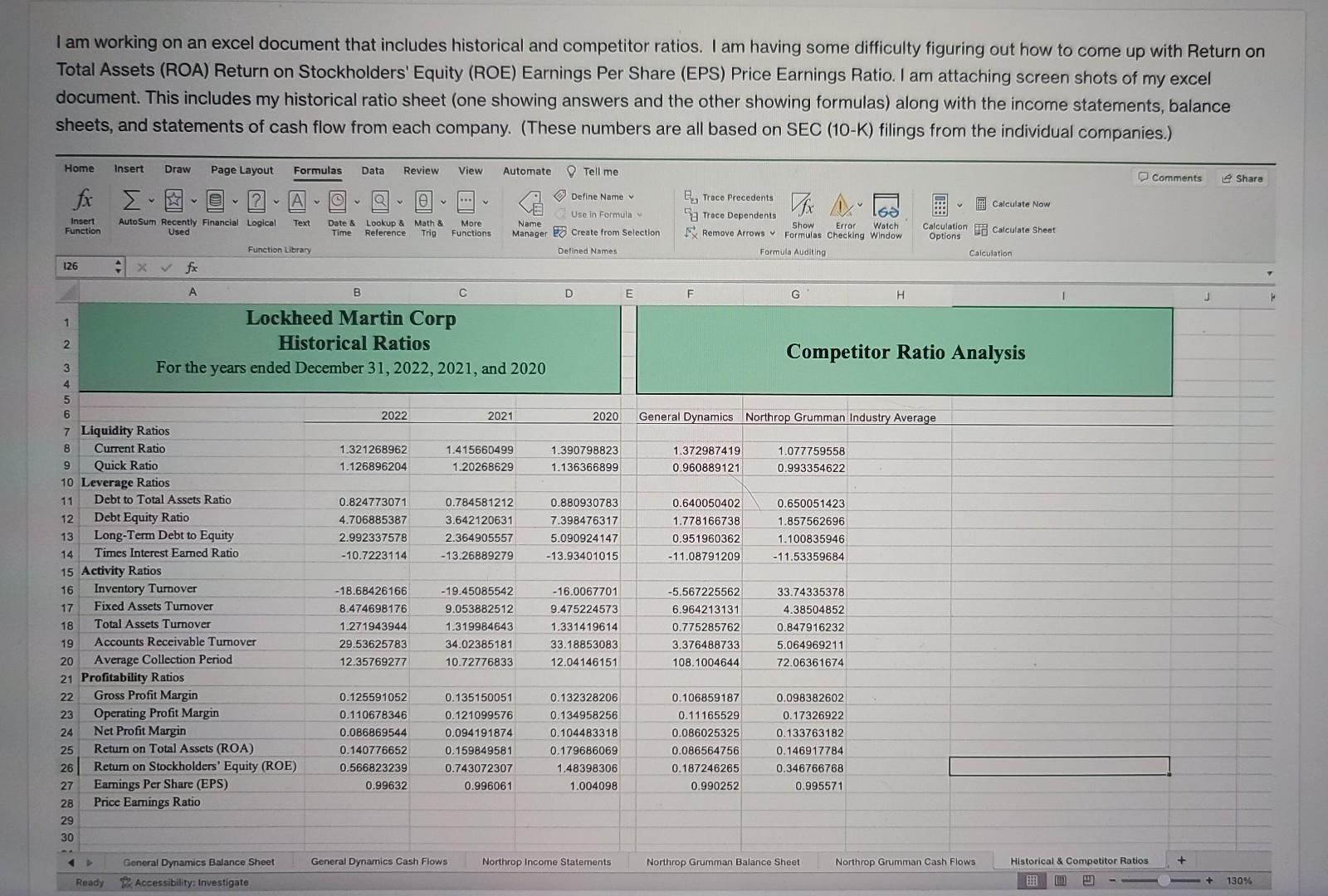  I am working on an excel document that includes historical and