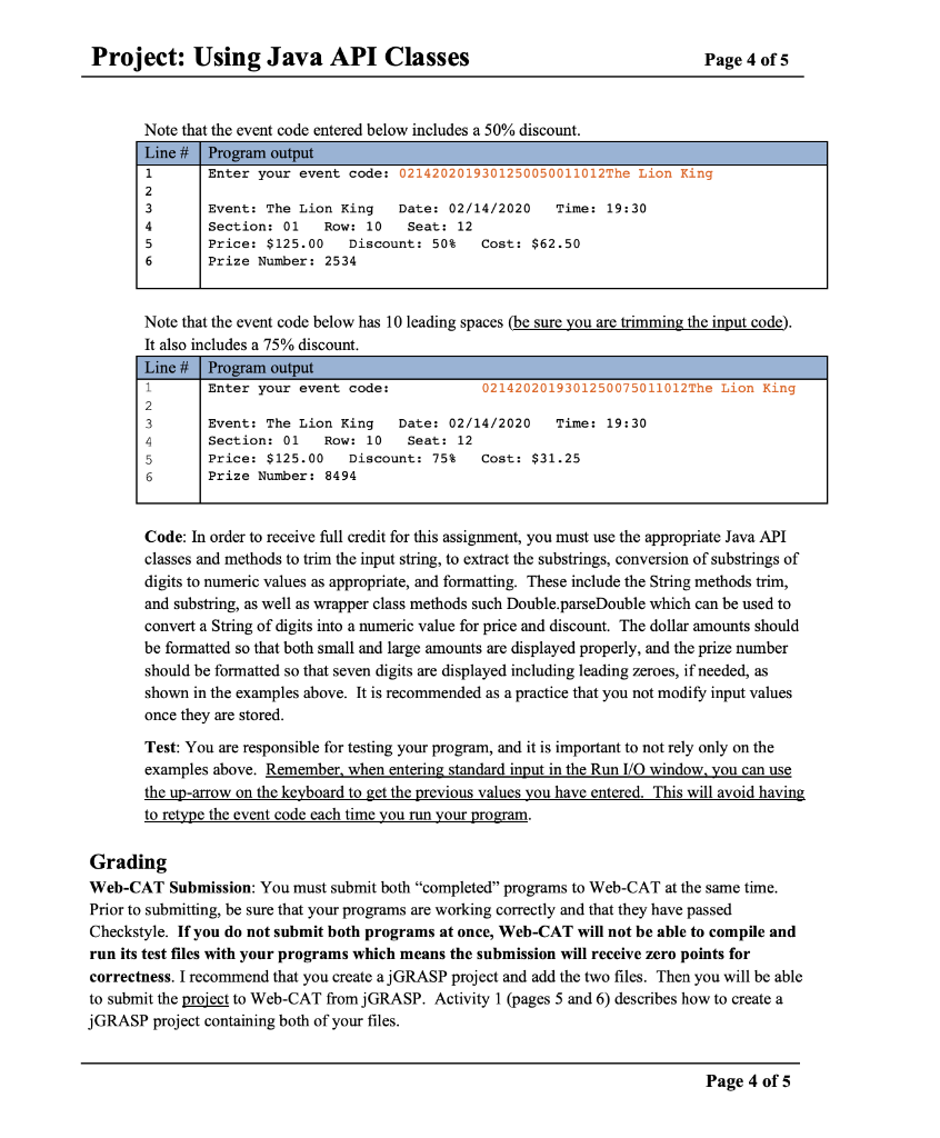 you must submit your completed code files to Web-CAT by 11:59 p.m.