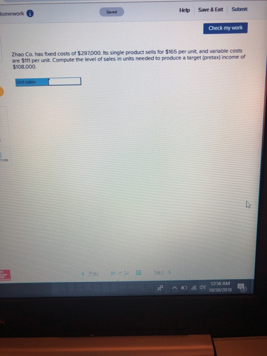 Fixed costs total $163,200, and variable costs are $34 per unit (1)