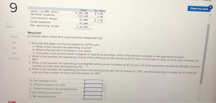 please help fill the table Required: (Consider each of the four requirements