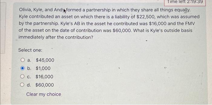 PLEASE SHOW ALL WORK!! Olivia, Kyle, and And formed a partnership in
