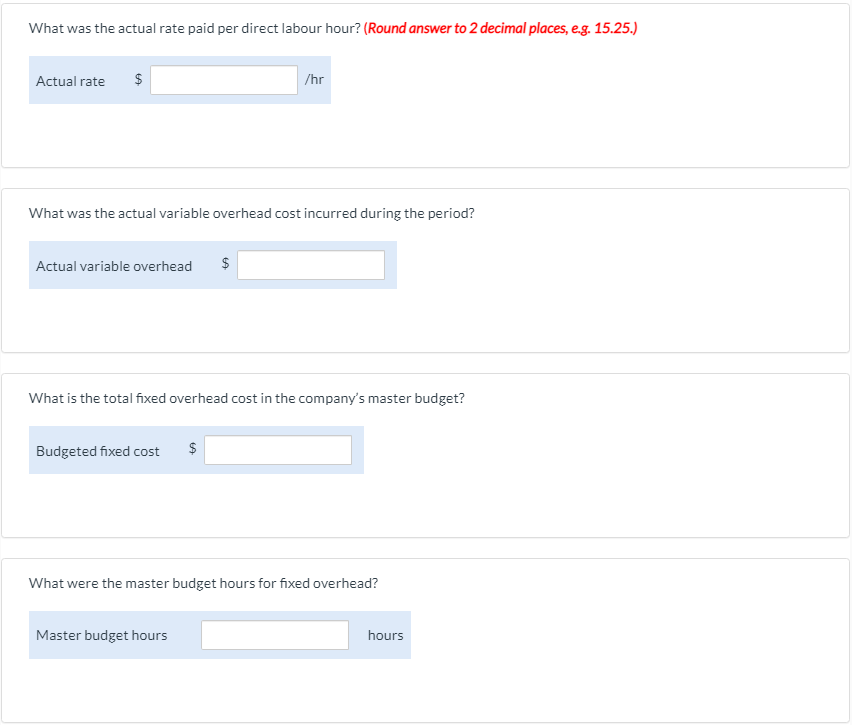 information for a meeting with the vice-president of operations: Standard Cost Card