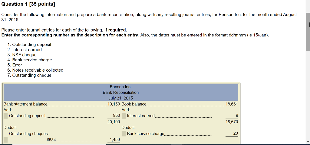  Question 1 [35 points] Consider the following information and prepare 31,