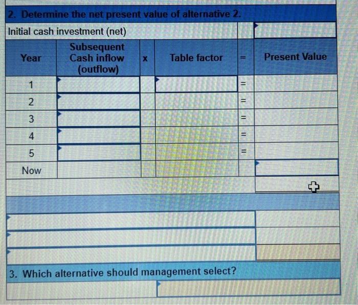 the two alternatives follows. Management requires a 8% rate of return on