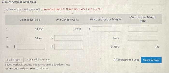  Determine the missing amounts. (Round answers to 0 decimal places, e.g.5.275.)