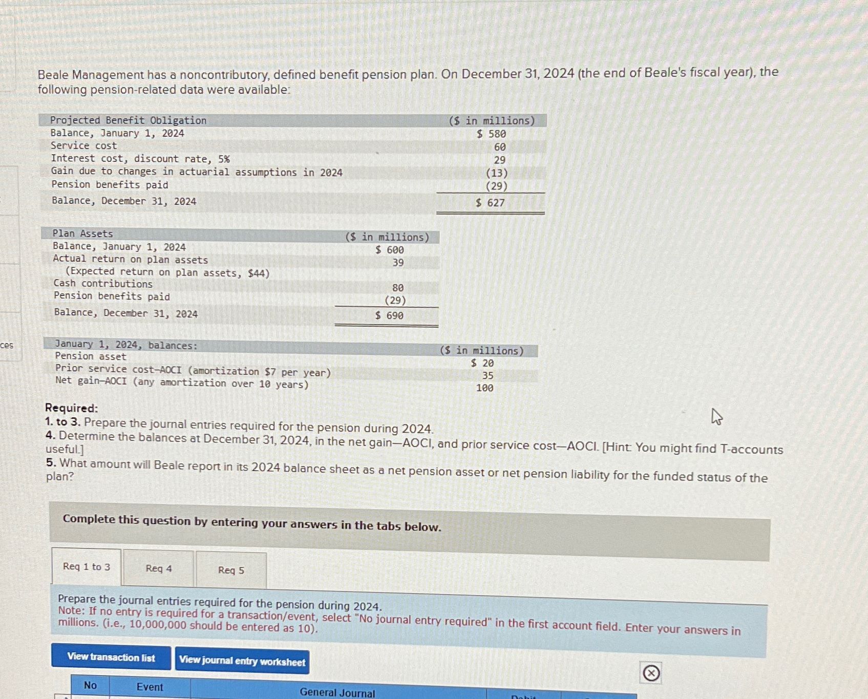  Beale Management has a noncontributory, defined benefit pension plan. On December