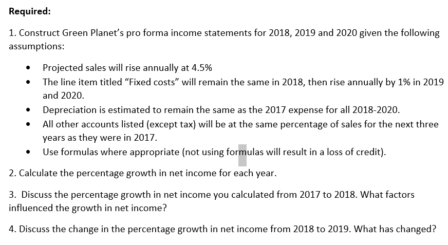 income statements for Green Discuss the percentage growth in net income you