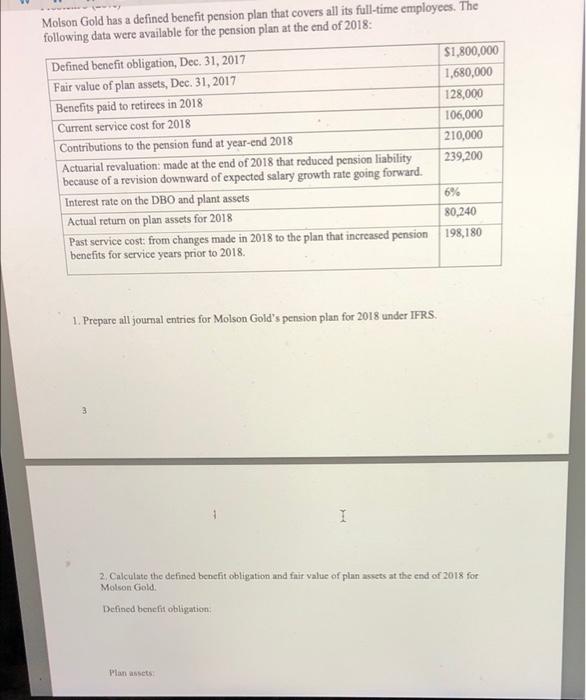  Molson Gold has a defined benefit pension plan that covers all