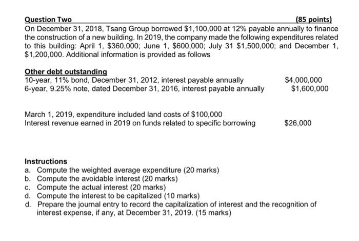 URGET Question Two (85 points) On December 31, 2018, Tsang Group borrowed