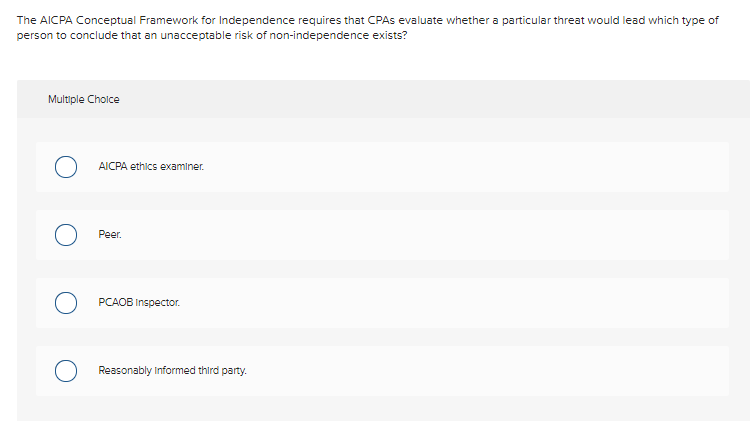 The AICPA Conceptual Framework for Independence requires that CPAs evaluate whether