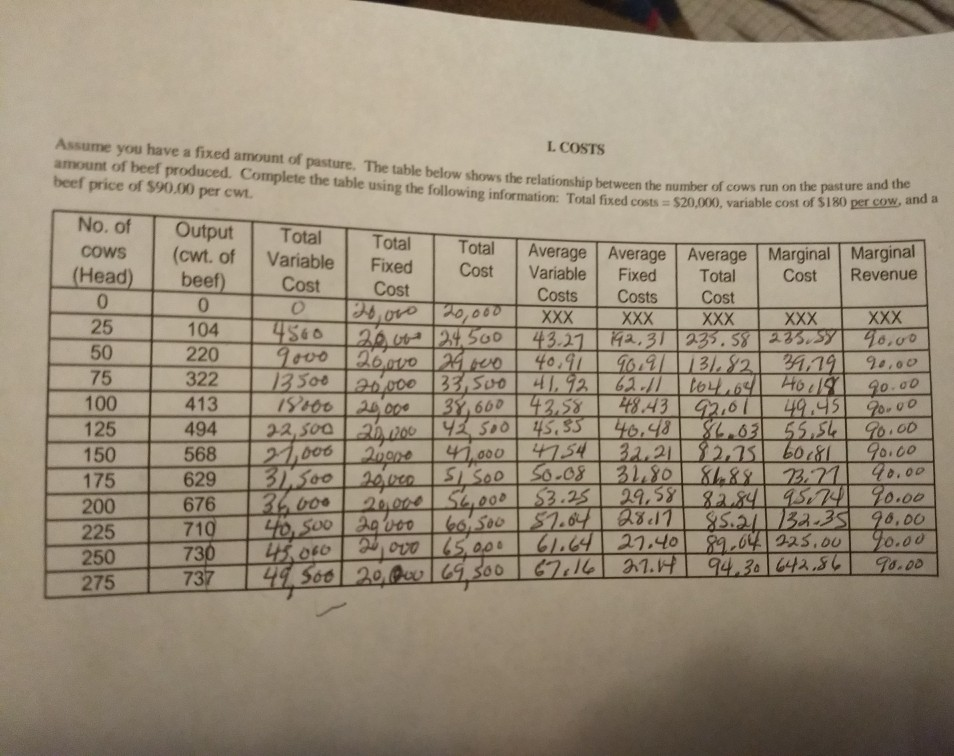 This is a table I filled out for when I rented this