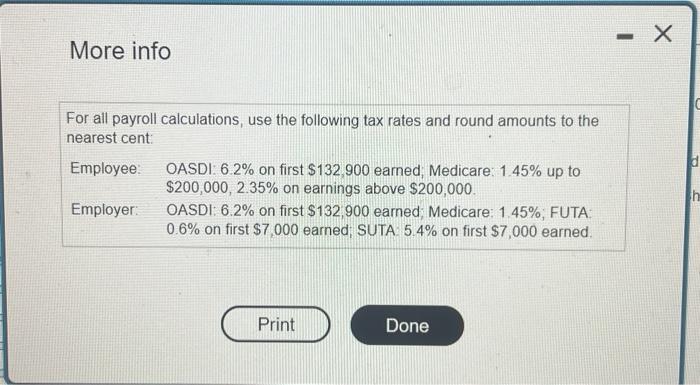 earnings above $200,000. Employer: OASDI: 6.2% on first $132,900 earned; Medicare: 1.45%;