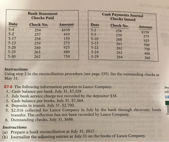 the bank statement or the paid checks returned with the bank statement