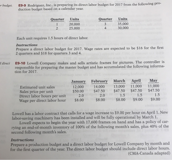  r budget. E9-9 Rodriguez, Inc., is preparing its direct labor budget