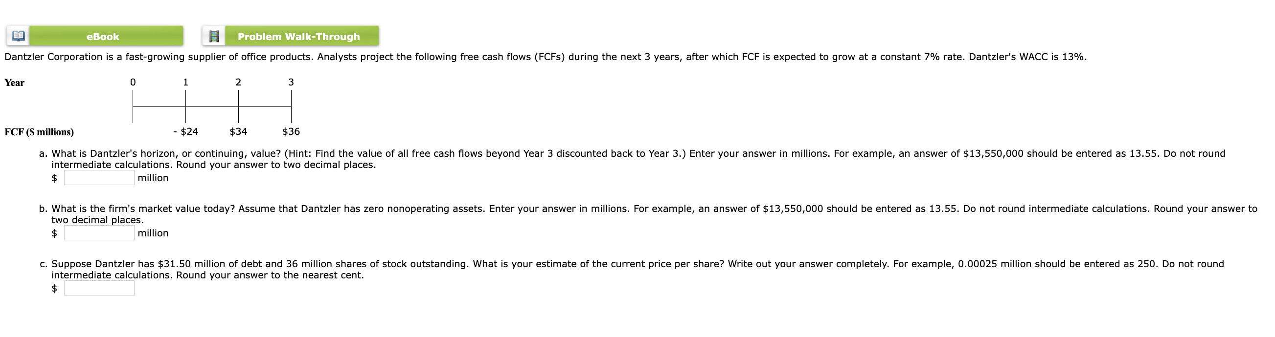  Year FCF ($ millions) intermediate calculations. Round your answer to two
