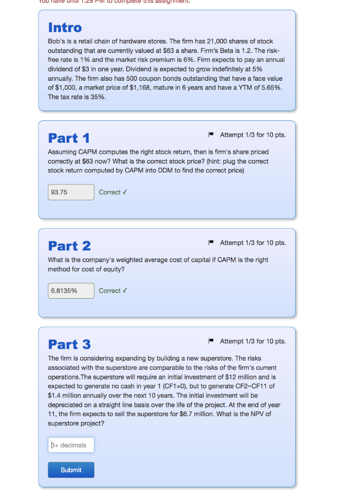  Tourlave until 1.29 PIV complete this assignment. Intro Bob's is a
