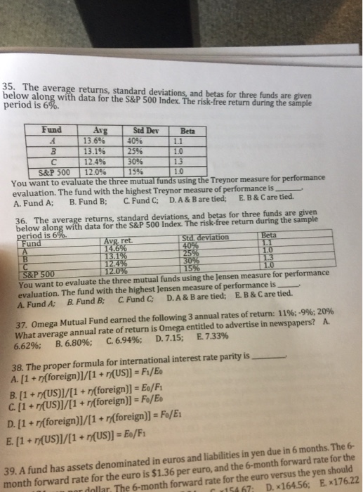  35-39 35. The average returns, standard deviations, and betas for three